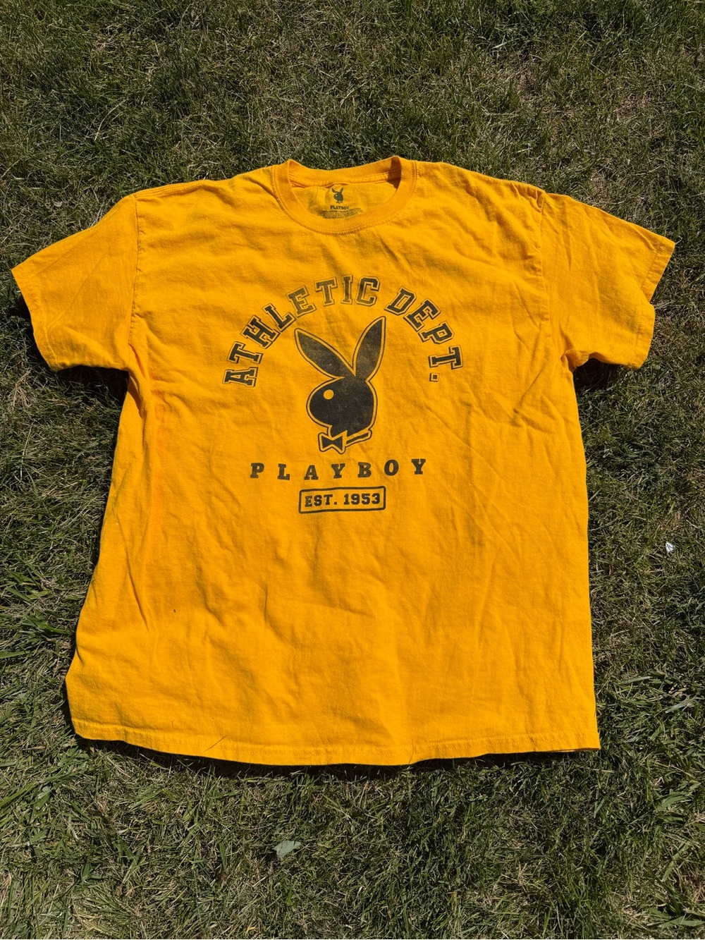 PLAYBOY Yellow Tee Size XL 100% Cotton